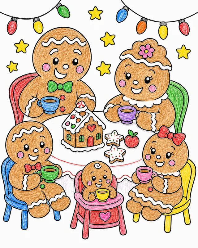 Die Lebkuchen-Familie am Kaffeetisch – So könnte es aussehen