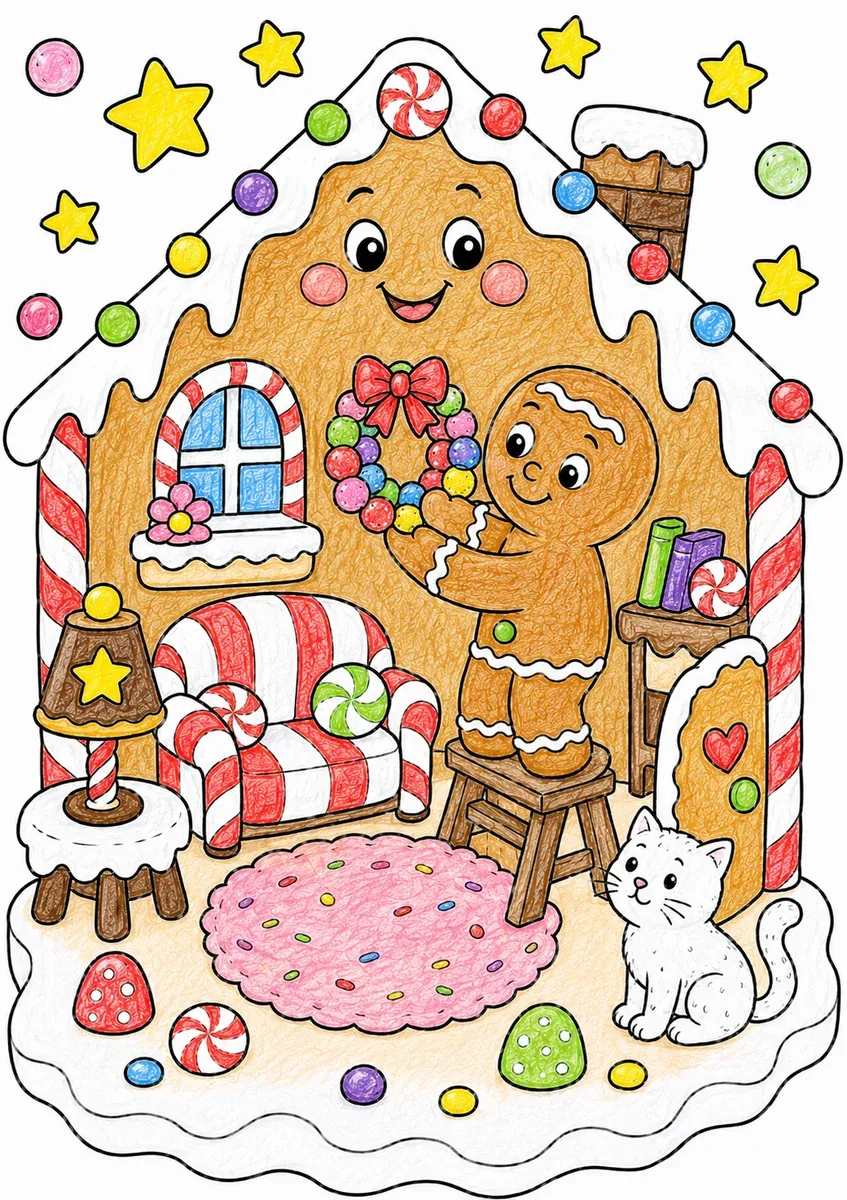 Der Lebkuchenmann richtet sein Haus ein