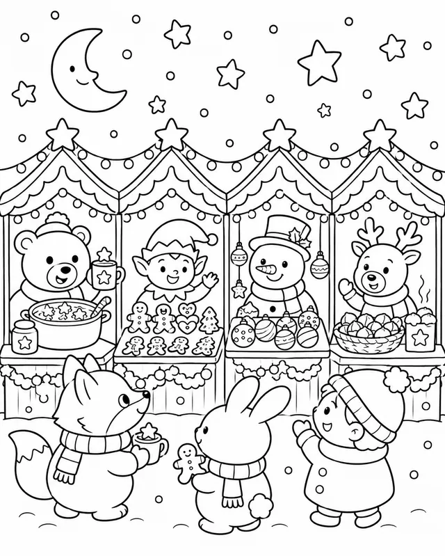 Der Weihnachtsmarkt mit bunten Ständen