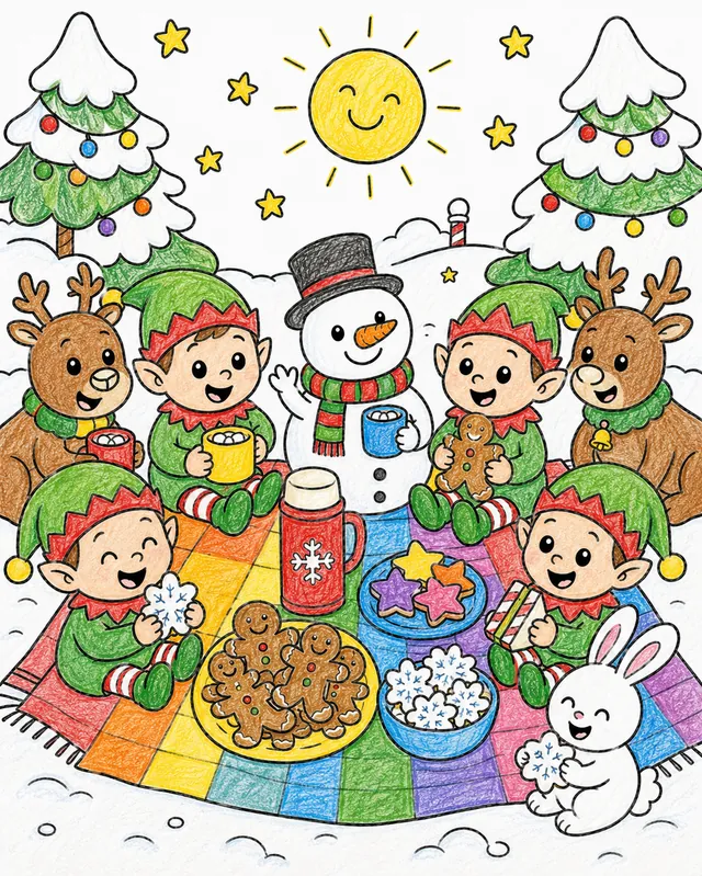 北极雪地野餐 – 涂色效果预览