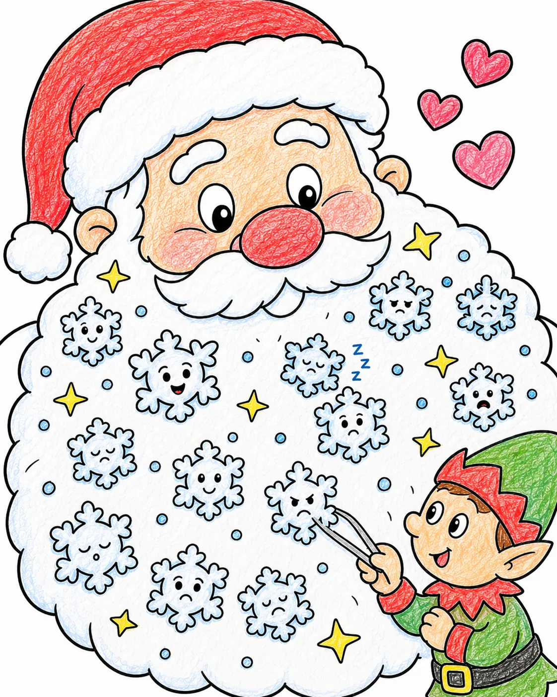 Der Weihnachtsmann hat Schneeflocken im Bart