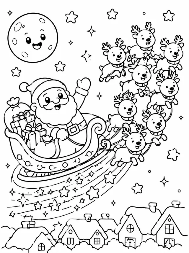 Der Weihnachtsmann fliegt auf dem Schlitten