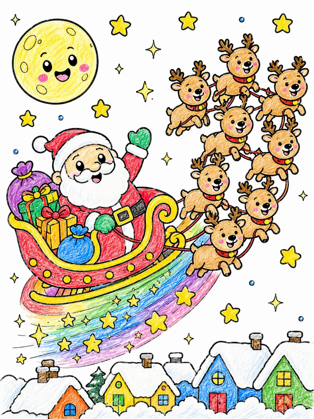 Der Weihnachtsmann fliegt auf dem Schlitten