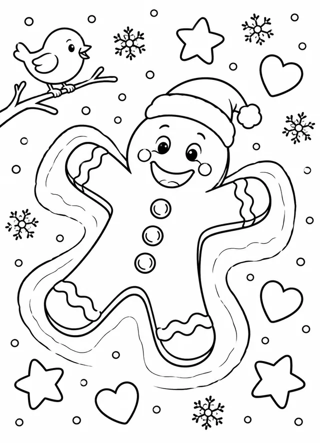 Der Lebkuchenmann macht einen Schneeengel