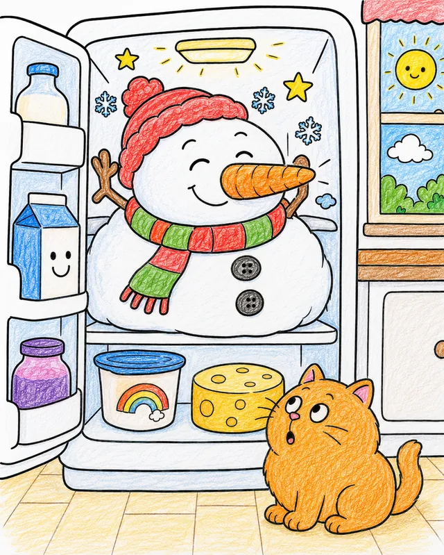 Der Schneemann versteckt sich im Kühlschrank – So könnte es aussehen