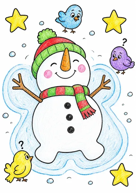 雪人在雪地做雪天使 – 涂色效果预览