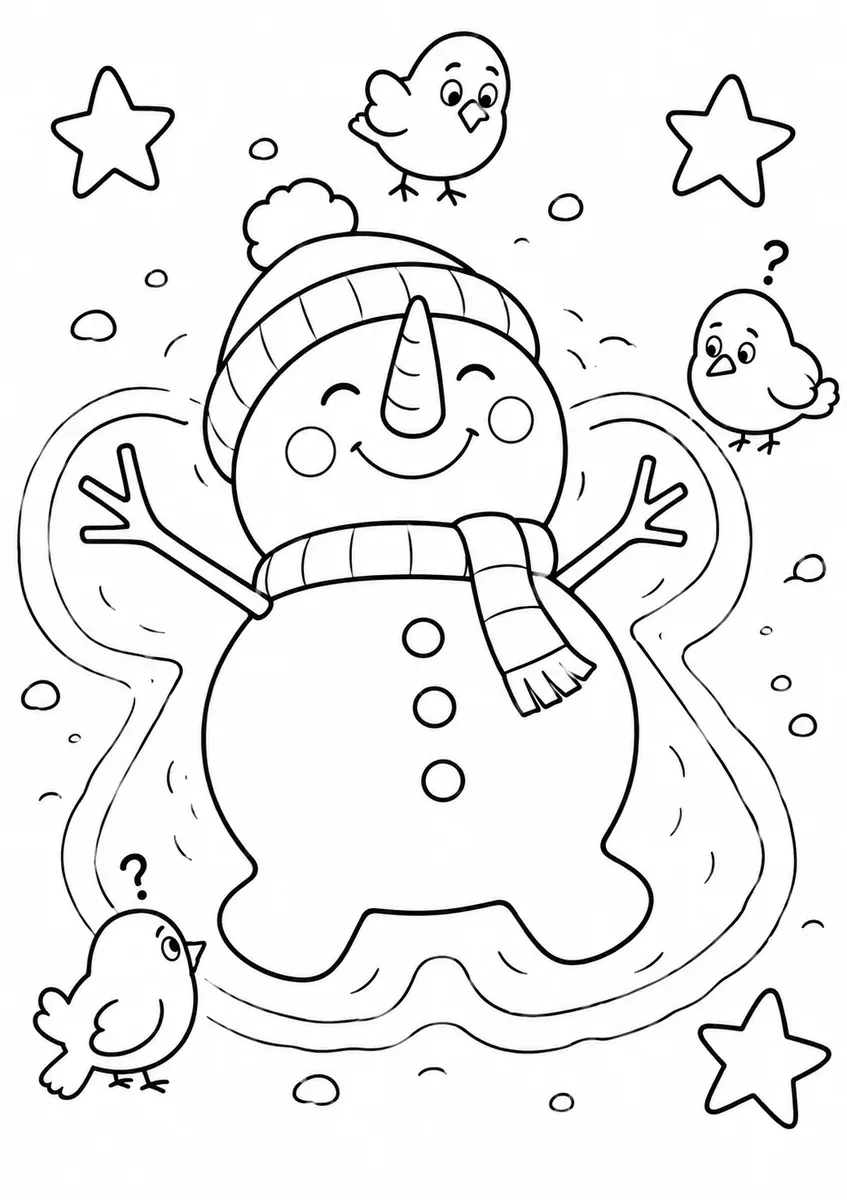 圆圆的雪人在雪地做雪天使