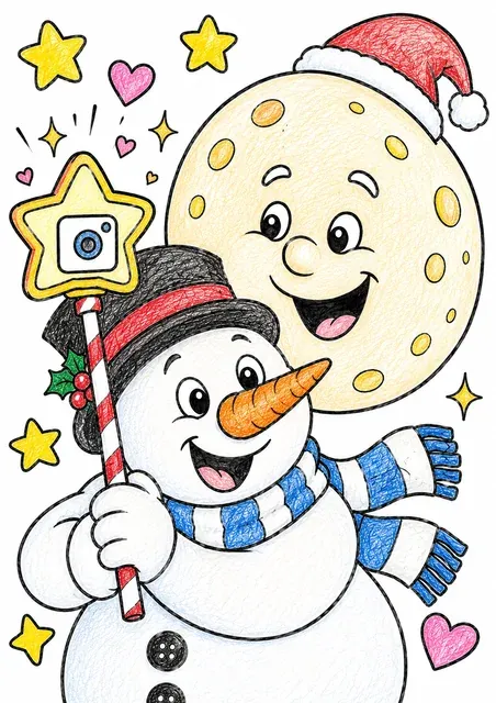 Der Schneemann macht ein Selfie mit dem Mond – So könnte es aussehen