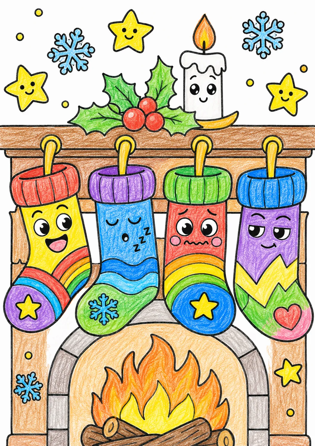 Die Weihnachtssocken am Kamin