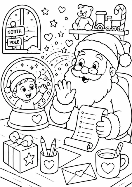 Papá Noel hace una videollamada con un niño