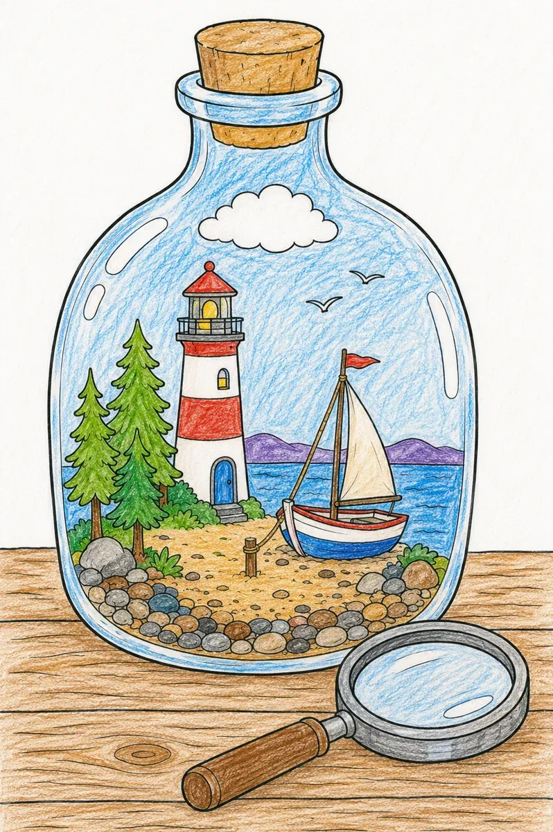 Kleine Welt in einer Glasflasche
