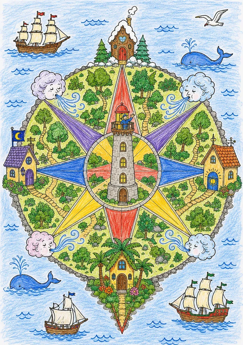 Die Kompass-Insel der Vier Winde