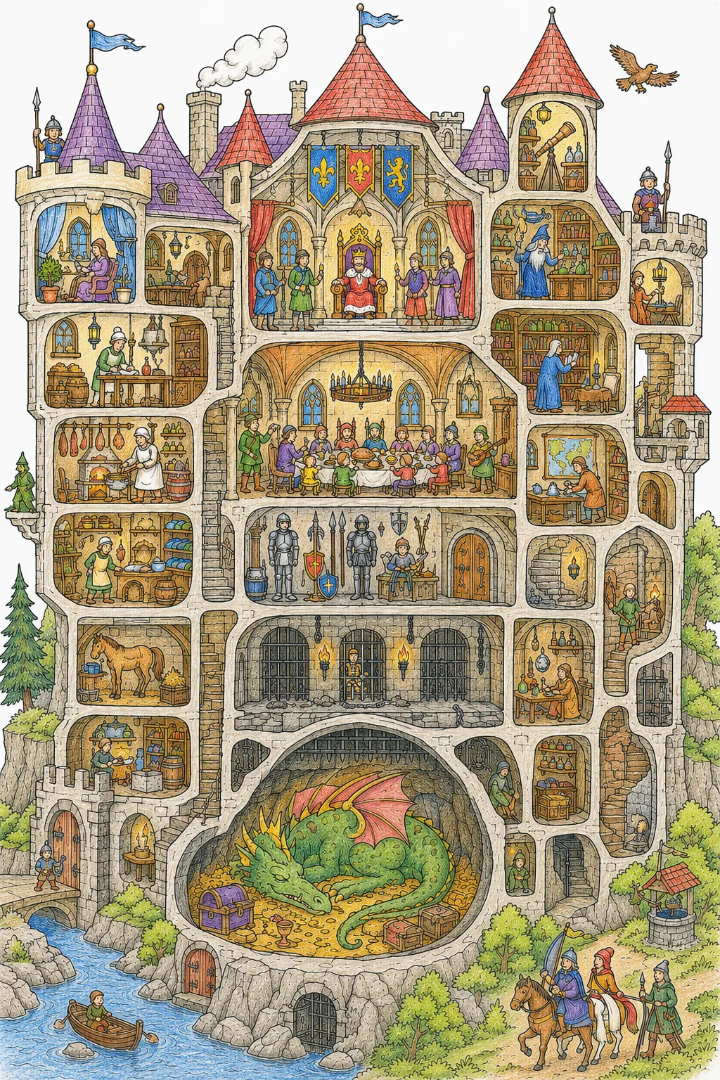 Seek-and-Find: Medieval Fantasy Castle Cross-Section