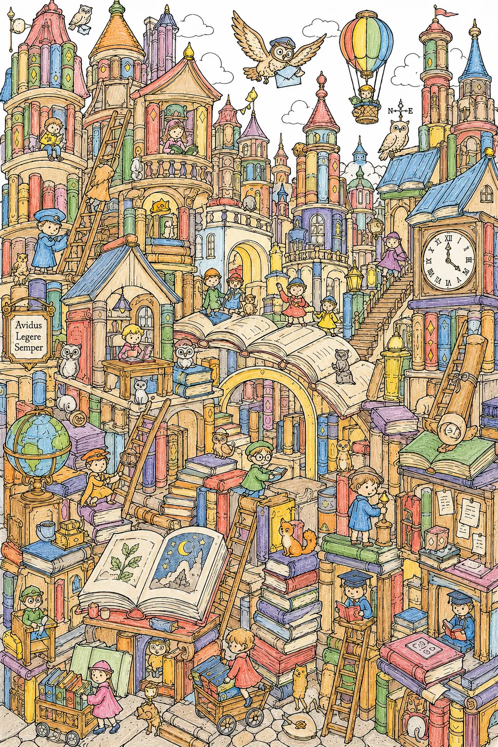 Wimmelbild: Lebendige Bibliotheksstadt