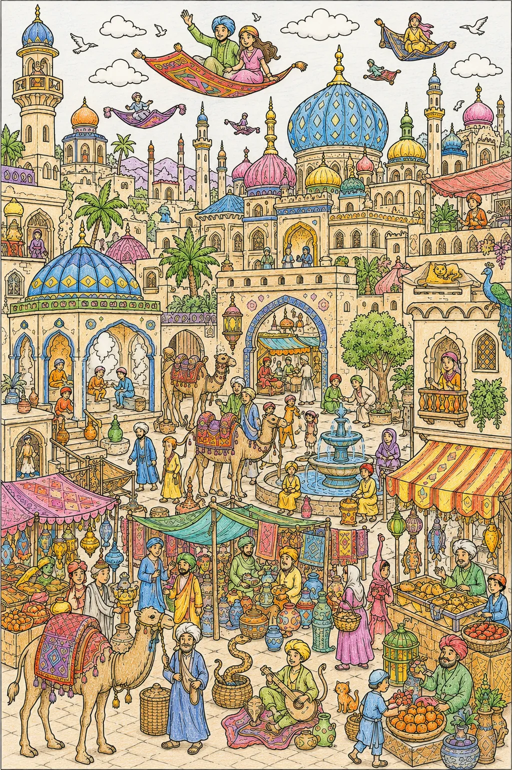 Imagen de buscar y encontrar: ciudad oriental de fantasía con bazares y minaretes