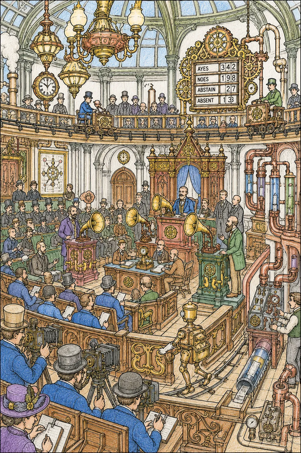 Where's Waldo Scene: Victorian Parliament Building with Steampunk Committee