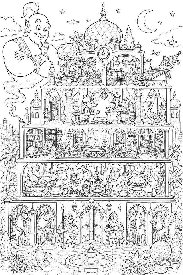 Aladin-Palast-Querschnitt mit Tier-Figuren