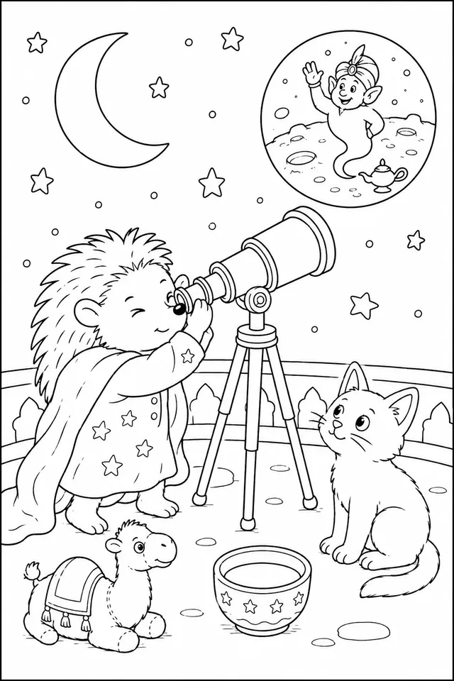 孩子在星夜用望远镜观察