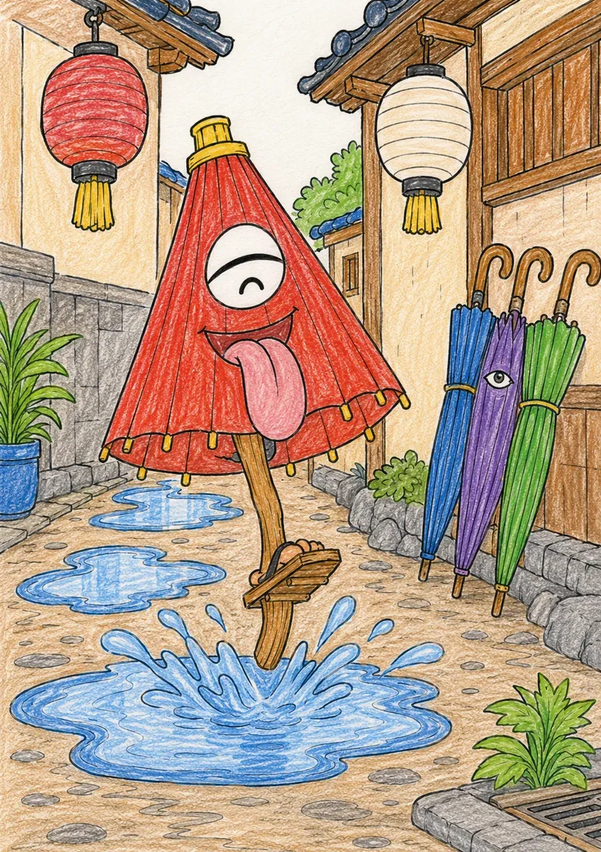 踏水洼跳跃的伞妖
