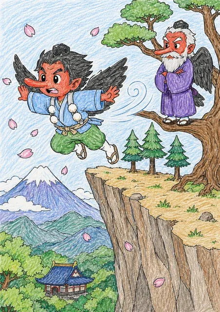 Junger Tengu übt das Fliegen – So könnte es aussehen