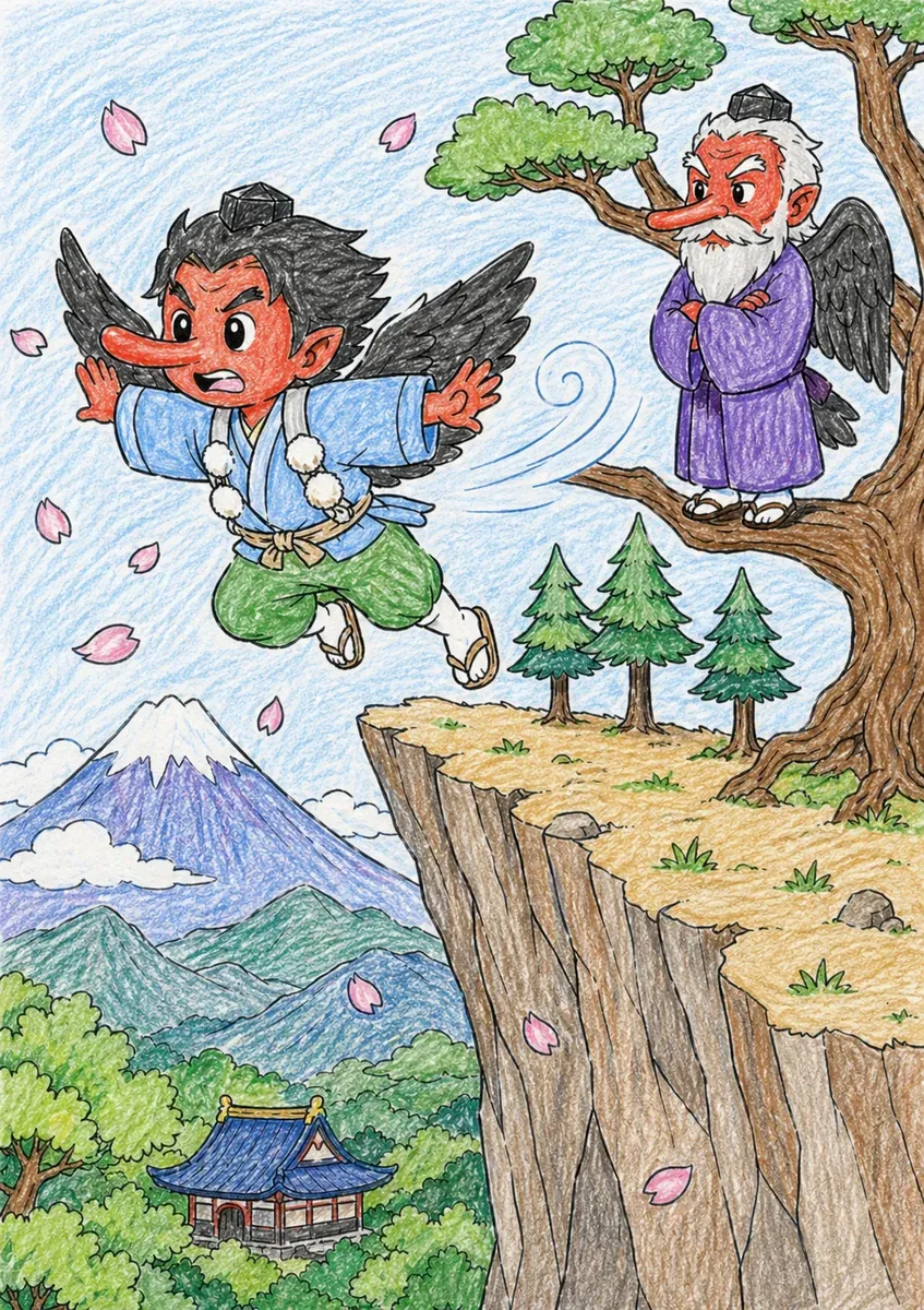 Junger Tengu übt das Fliegen