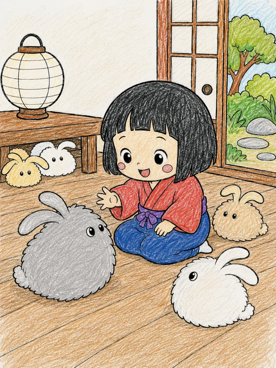 座敷童子与灰尘小兔玩耍